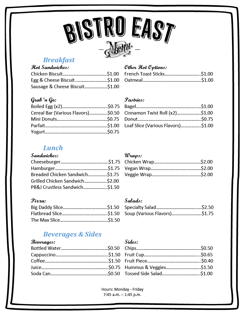 bistro breakfast and lunch menu